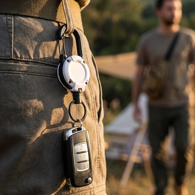mousqueton porte clé blanc attaché à la ceinture