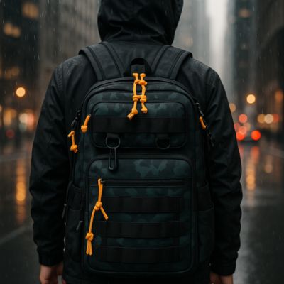 sac à dos homme marchant sous un ciel pluvieux