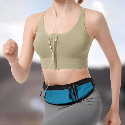 sac banane bleu Ă la taille d'une joggeuse