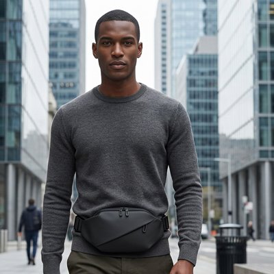 sac banane homme qui se promène en ville
