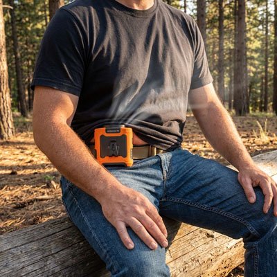 ventilateur portable​ orange à la ceinture