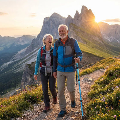 Bâton de marche couple heureux en montagne 