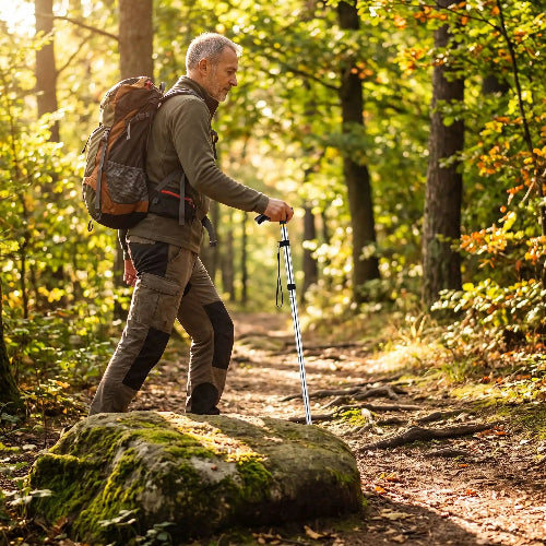 Bâton de marche homme âgé en trekking