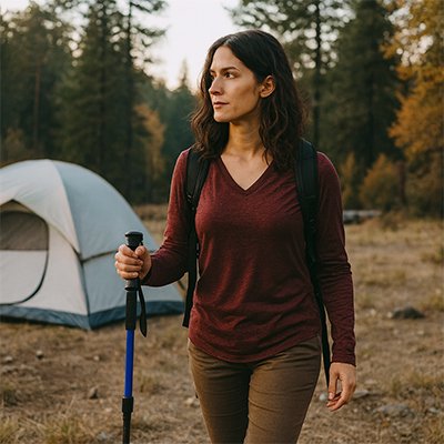 Bâton de randonnée femme en trekking