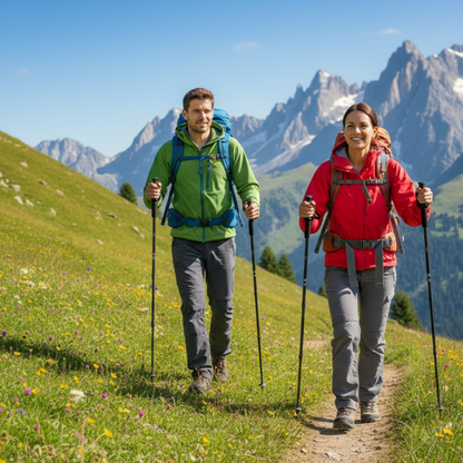 Bâtons de marche couple en trek