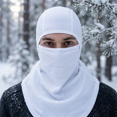 cagoule blanche homme en hiver