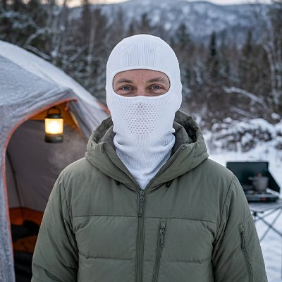 cagoule un homme blanche en camping 
