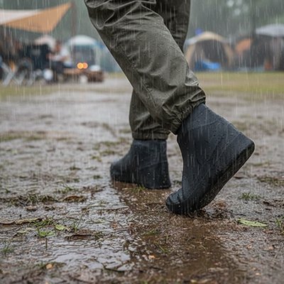 couvre chaussure antidérapants homme dans la pluie 