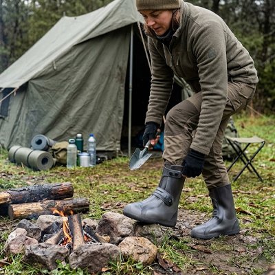 couvre chaussure​ gris femme en camping