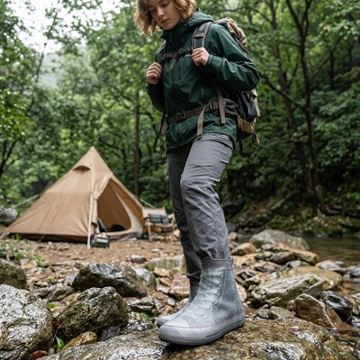 couvre chaussure​ imperméable femme en trek couleur gris