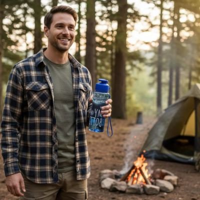 gourde en plastique my bottle bleue homme en camping