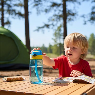 gourde enfant bleue petit garçon heureux 