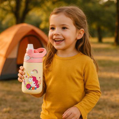 gourde enfant petite fille en camping