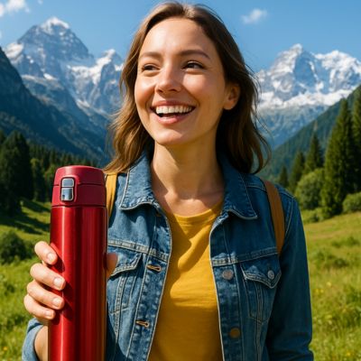 Gourde Isotherme femme dans les alpes