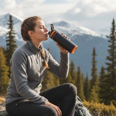 gourde isotherme  filtrante en pleine nature