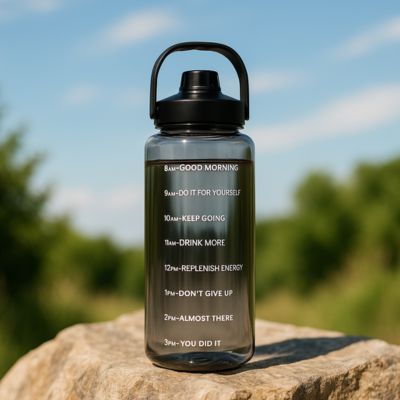 gourde plastique ecodurable reposant sur un rocher