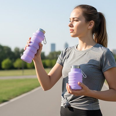 Gourde pliable femme qui se désaltère
