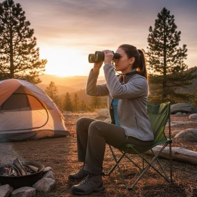 Jumelles haute précision femme en camping 