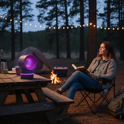 lampe anti moustiques mauve et grise 