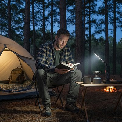lampe de poche homme qui lit un livre à la noirceur