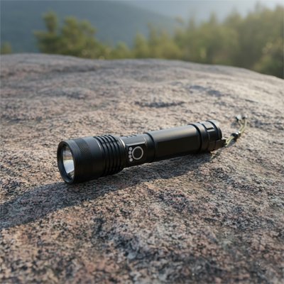 Lampe de poche puissante sur un rocher