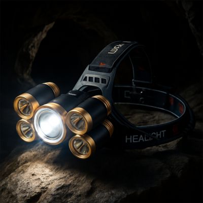 lampe frontale dans une caverne
