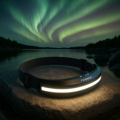 lampe frontale sous les aurores boréales
