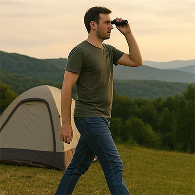 longue vue homme en camping