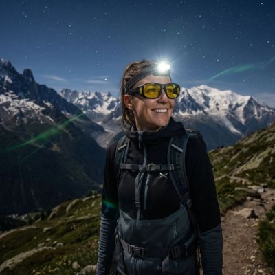 Lunette vision nocturne femme dans les sentiers la nuit