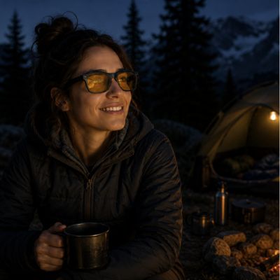 lunette vision nocturne femme en camping la nuit