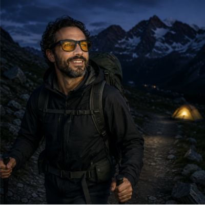 lunette vision nocturne homme dans les alpes la nuit
