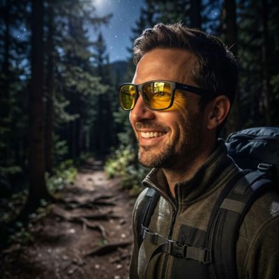 lunette vision nocturne homme dans les sentiers la nuit