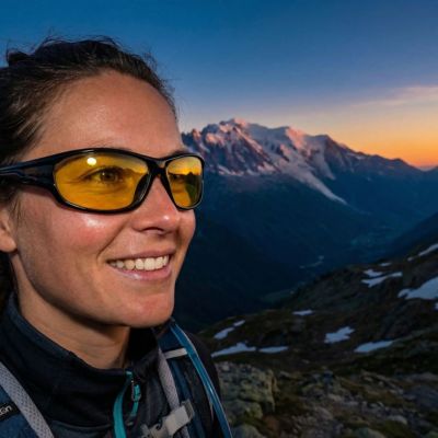 lunettes à vision nocturne femme marchant dans les alpes