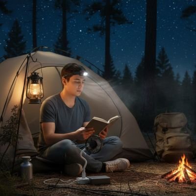 Mini ventilateur portable femme qui lit un livre