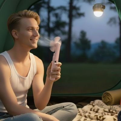 Mini ventilateur portable homme qui se rafraichit