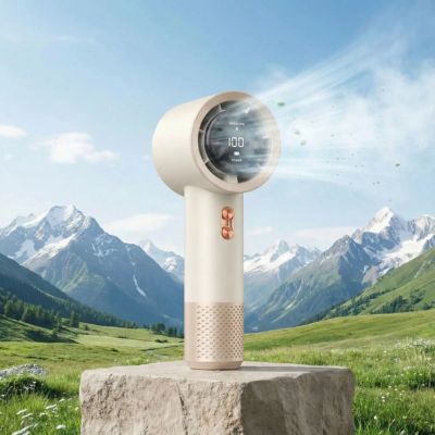 Mini ventilateur portable reposant dans les montagnes