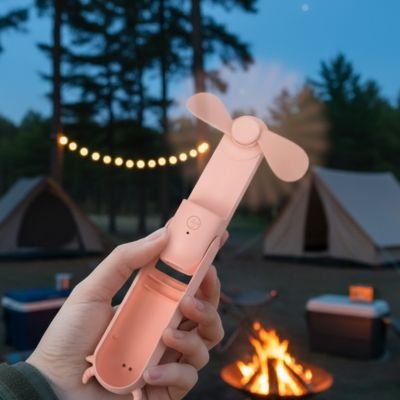 Mini ventilateur portable rose a trois pales