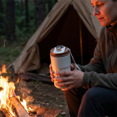 Mug isotherme à couvercle marron