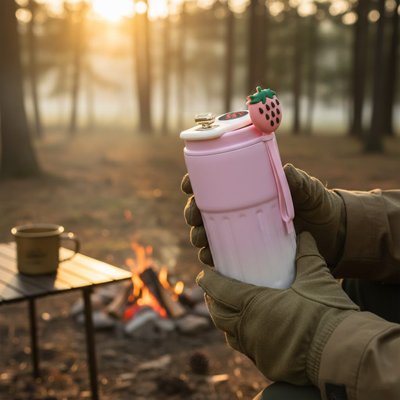 mug isotherme avec breloque fraise 