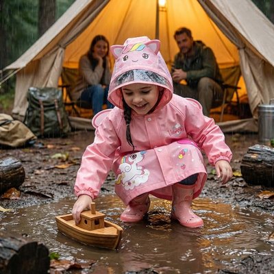 poncho de pluie motif licorne rose