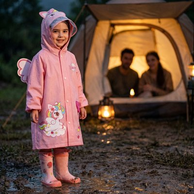 poncho de pluie rose motif licorne petite fille