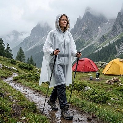 poncho pluie blanc femme en trekking