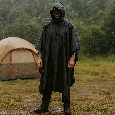 poncho pluie camouflage noir