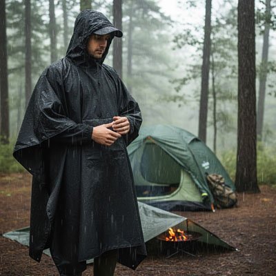 poncho pluie en camping