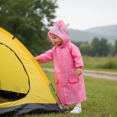 poncho pluie enfant rose camping