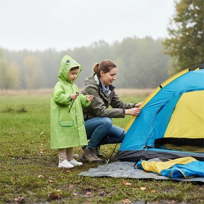 poncho pluie enfant en camping