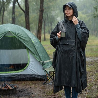 poncho pluie femme en camping
