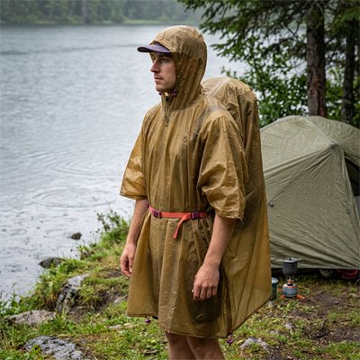 Poncho pluie kaki avec ceinture
