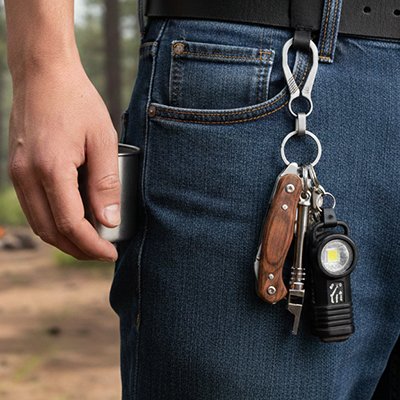 Porte clé mousqueton à la ceinture