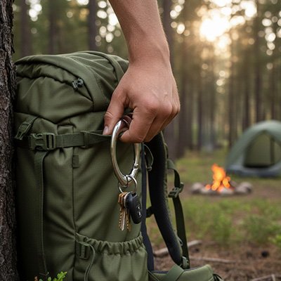 Porte clé mousqueton attaché au sac à dos 